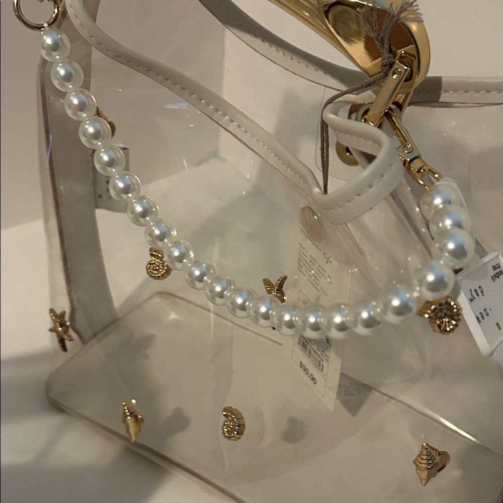 A New Day Clear beach Bag with Gold Trim with pearl bag charm - Picture 6 of 6